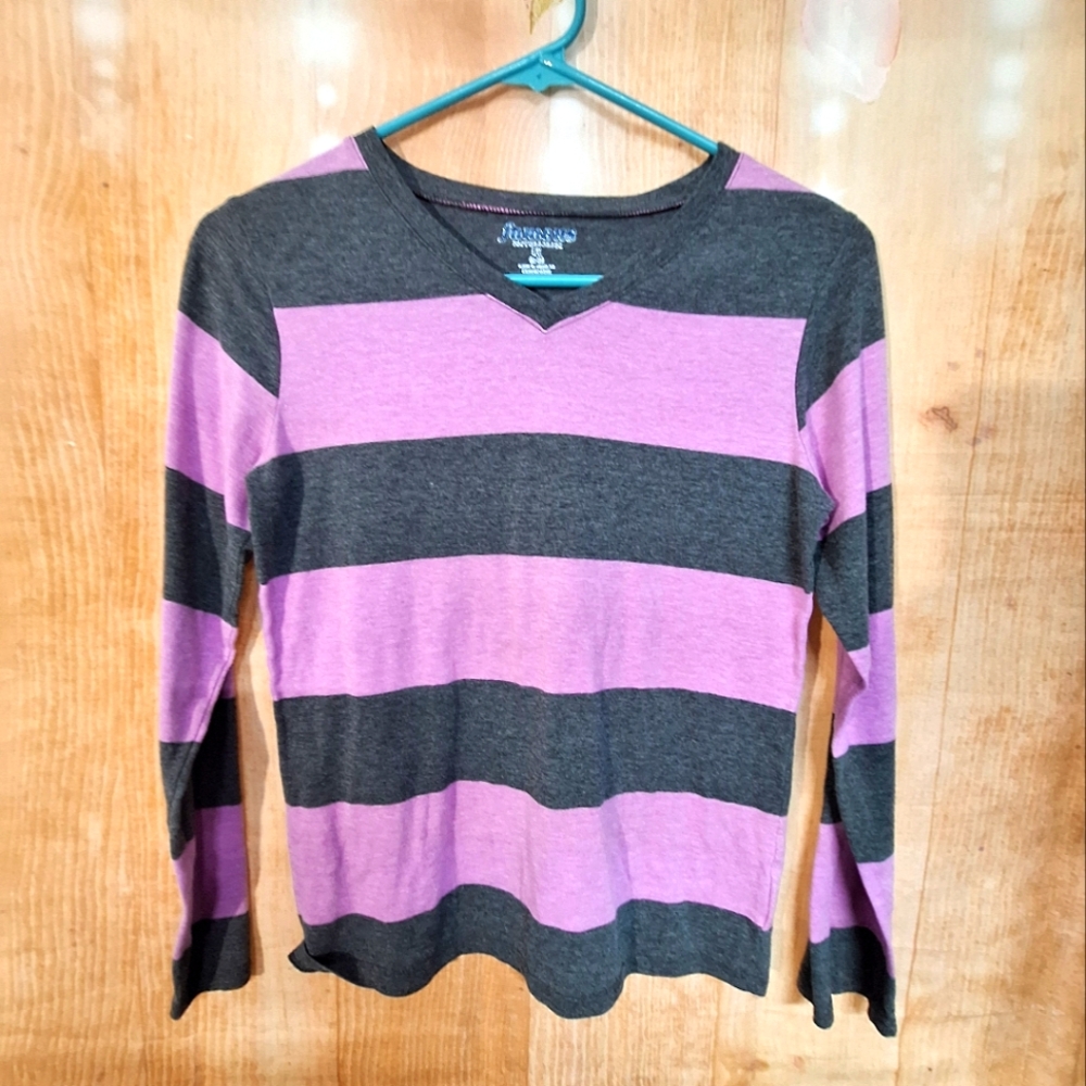 Purple and Gray Long Sleeve Tee with Crew Neck